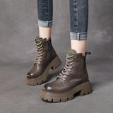 Head Layer Of Cow Skin Thick And Thick Bottomed Pine Cake Boots Handsome British Style Retro Martin Boots Women Height