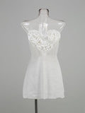 Women's New Sexy Perspective Bra-Smeared Dress Heart-Shaped Large Flower Decorative Dress Skirt