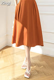 Women's Skirt Mid-length Skirts 2023 Summer High-waisted Skirts Black Long Skirt with Side Pocket Pleated Woman