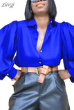Loose Lady Sexy Tops Lantern Sleeve Vintage Silk Shirt Women Single-breasted Backless Satin Blouse Women Blusas New