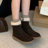 Boots Women Winter New Sen Series Retro Plus Velvet Cotton Shoes Flat Hair Short Boots