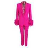 New Luxury Ostrich Feathers Hot Green Fruit Collar Blazer Trousers Suit Suit