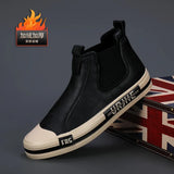 New Men's Shoes High-Top Men's Shoes Men's Casual Leather Shoes Plus Velvet Warm Two Cotton Shoes Men's Winter Shoes Martin