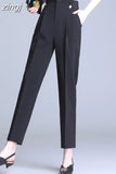 Women 2023 Spring Stretch Solid Suit Trousers Women Black Ankle-length High Waist Oversize Pants with Pocket Woman