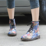Western Cowboy Style Handsome Retro Small Broken Flower Flat And Short Boots High Help Martin