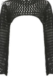 Y2K Vintage Fashion Knit Crochet Smock Top Pullover Flare Sleeve Super-Short Hollow Out Festival Outfits Sweater