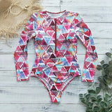 Print One Piece Swimsuit Long Sleeve Swimwear Women Bathing Suit Retro Swimsuit Vintage One-piece Surfing Swim Suits 211-1-Outfit