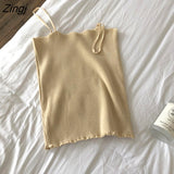 Spaghetti Strap Solid Short Tanks Tops Women Summer Sexy Slim Knitting Korean All-match 8-color Camisoles Elegant