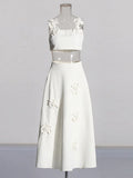 Retro Wind 2025 Summer New Sling With Three-Dimensional Flower Splicing Sling With High Waist In The Long Half Skirt Suit