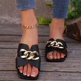 Large-Size Flat-Bottomed Slippers Women Flat Bottom Lightweight Fashion Chain Head One-Word Casual Cool