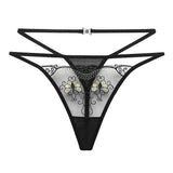 Style Transparent Embroidery Sexy Thong Trousers Female Sexy Thong G String Brief