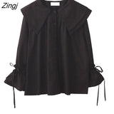 Peter Pan Collar Womens Blouse 2023 Spring Autumn Retro Long Sleeve White Shirt Cute Kawaii Button Casual Loose Tops