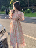Zingj Square Collar Floral Dress Female Summer New Vacation Art Feeling Sen Is The First Love Bubble Sleeve Fairy