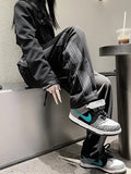 Harajuku Retro High Waist Black Sweatpants Women Fashion Loose Striped Streetwear Casual Trousers Korean All Match