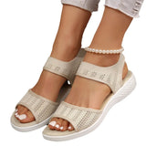 Large-Size New Solid Color Tight-Set Fish Mouth Slope And Fly Weaving Mesh Casual Sandals