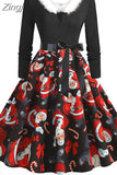 Costumes Party Dress Women Long Sleeve V Neck Fur Collar 1950s Housewife Vintage Xmas Winter