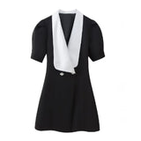 New Women's Fashion French Fashion Design Suited Bow Decorated Mini
