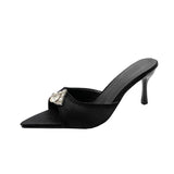 Summer New Pointed Toe Water Drill High Heel Sandals Thin Heel Color High Heel Half-Dragging