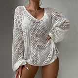 New Beach Hooded Knitted Loose Long-Sleeved Swimsuit