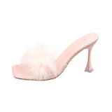 Women 2025 Summer New Fairy Hair Heel Sandals Square Head Wearing