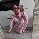 Angolan Red Sweater Set Zipper Jacket + Wide Leg Trousers Knitted Casual Women's