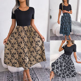 Wind Shooting Spring And Summer Leisure Leaves High Waist Hundred Folds Medium Long Dress Women's