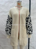Spring And Autumn Leopard Prints Knitted Cardigan Women Fashion Lazy Loose Sweater