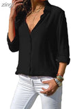 Spring and Summer Fashion Shirt Office Lady V-neck Button Long-sleeve Blouse Solid White Shirt Casual Tops Women