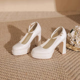 Girl Waterproof Table With High Heels Women 2025 Spring New Shallow Thick Heel Mary Jane Single