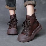 Cowhedular Retro Martin Boots Women Autumn And Winter New Set Leisure Short Boots With Round Head High Help