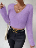 And Winter New Solid Color V-Neck Repair With Plush Short Lady