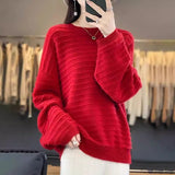 Women's Round Collar Full Body Hook Line Showing Thin Thick Sweater Loose Leisure Autumn And Winter New Knitted Shirt Comfortable