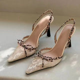 Niche Sexy Hottie Embroidered Lace Bag Sandals Fine Heel Small Square Net Red Bow High Heels