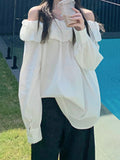 First Sight, Love The White Flower Breath Collar Shoulder Shirt Niche Gentle And Comfortable Blouse Women Spring Autumn Long-Sleeved