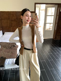Xixi 2025 Autumn New White Standard Long-Sleeved High-Neck Knitted Top Sweater Female
