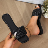 Zingj Flat Bottom Slippers Female 2024 Summer Soft Bottom Woven Square Head Outside Wear Casual Large Size Women's