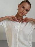 Stitched V-Neck Knitted Shirt Summer New Short-Sleeved Fashion Casual Cardigan Sweater