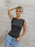 Summer Fashion Solid Color Sleeveless Round Collar Ribs Sexy Hottie Vest Sling