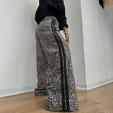 Leopard-Print Tug Trousers Women's Tide In 2025 Spring Side Stripes Loose Thin Broad Leg Trousers