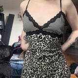 Leopard Splicing Lace Small Sling Sexy Vest Babes Design Boobs Type Low Collar Repair