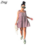 Women Mini Dress Loose Spaghetti Strap Solid Color Streetwear Dresses For Women