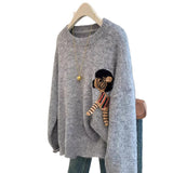 Design Embroidered Jacket Sweater Women's New Autumn And Winter Thick Small Lazy Wind Bottom Knitting