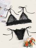 Hot Lingerie Sexy Women's Net Yarn Perspective Three-Point Lingerie