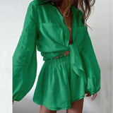 Women's Casual Fashion Sleek Sleeker Shorts Shirt Set In Summer