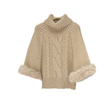 Xixi Autumn 2025 New White Standard Korean High-Necked Bat Sleeves Thin Cloak Knitted Sweater Women