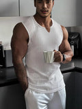 Knitting Vertical Stripe Fitness And Leisure Vest Men's I-Word V-Neck Wide Shoulder