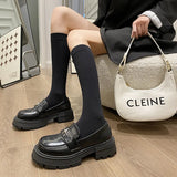 Zingj Little Leather Shoes Female 2023 New Platform Pine Cake Black Bright Leather With Skirt Jk One Foot Pedal