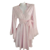 New Ice Silk Lotus Leaf Side Broad Sleeves Bathrobe New Lady Sexy Lace With Coat Morning