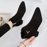 Autumn New Side Zipper Deep-Mouthed Women's Shoe Tips In Single Boots With Coarse Fashion Boots Casual Short