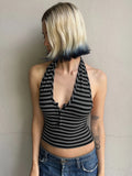 Wind Street Personality Hottie Striped Small Vest Three-Grained U-Neck Hanging Neck Knitting Top Casual Women's